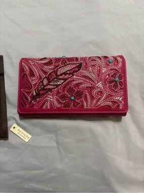 Montana West Embellished Hot Pink Women's Wallet with Turquoise Stud Accents